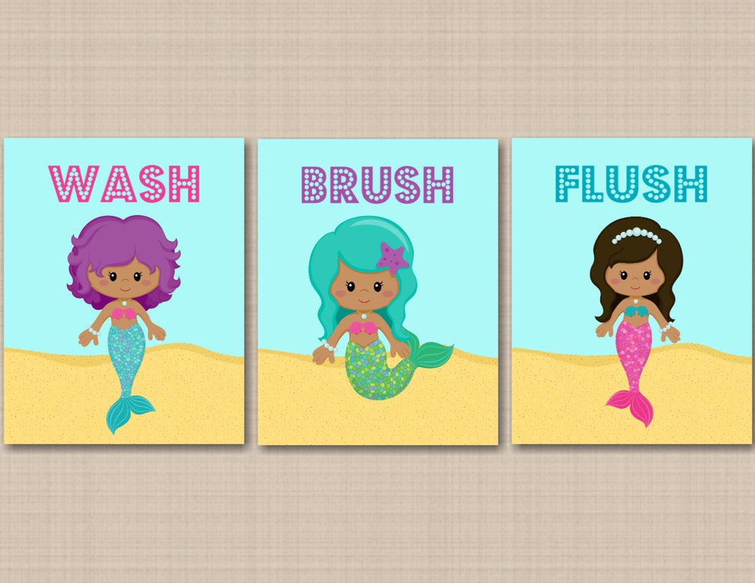 Mermaid Bathroom Wall Art,under the Sea Bathroom Wall Art,sea Animals