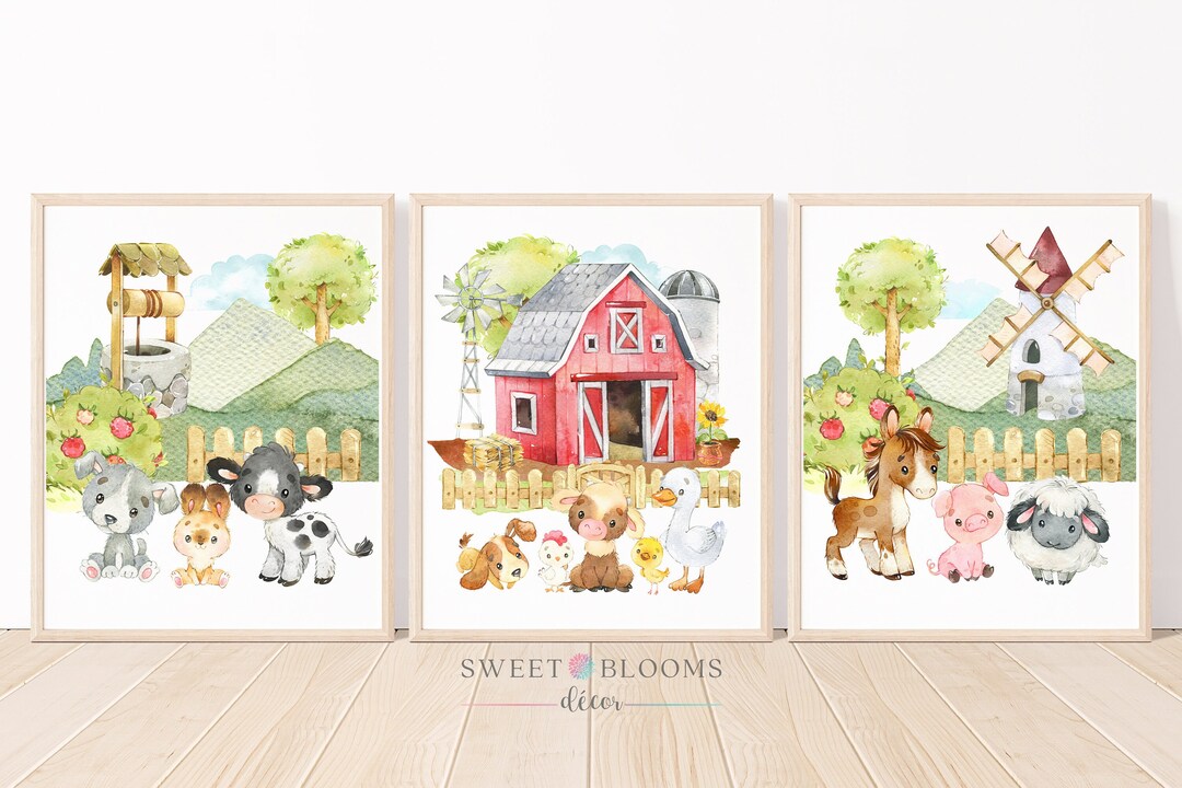 Farm Animals Nursery Wall Art, Farm Nursery Prints, Farmhouse Barnyard