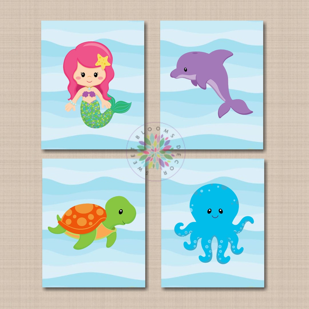 Sea Animals Nursery Wall Art Under the Sea Ocean Girl Bedroom Etsy