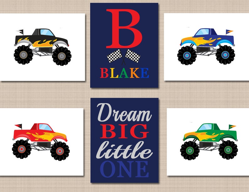 Monster Trucks Kids Wall Art Monster Trucks Boy Room Decor Etsy