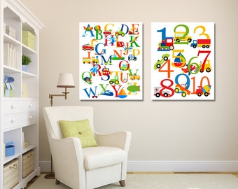 Transportation Nursery Wall Art Transportation Kids Playroom Alphabet Numbers Wall Art Transportation Kids Room Decor 11x14 UNFRAMED PRINTS