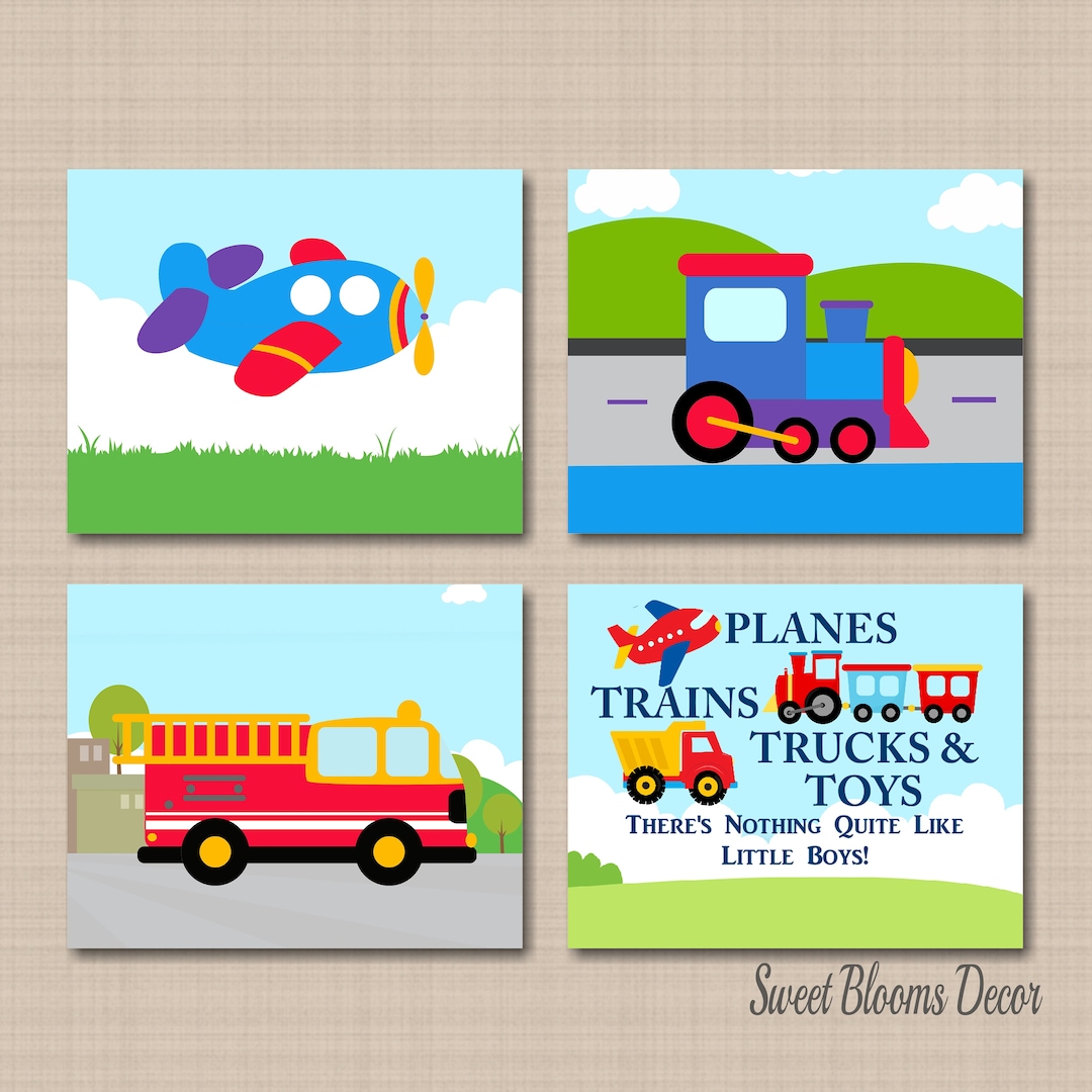 Transportation Nursery Wall Art Planes Trains Trucks and Toys Etsy