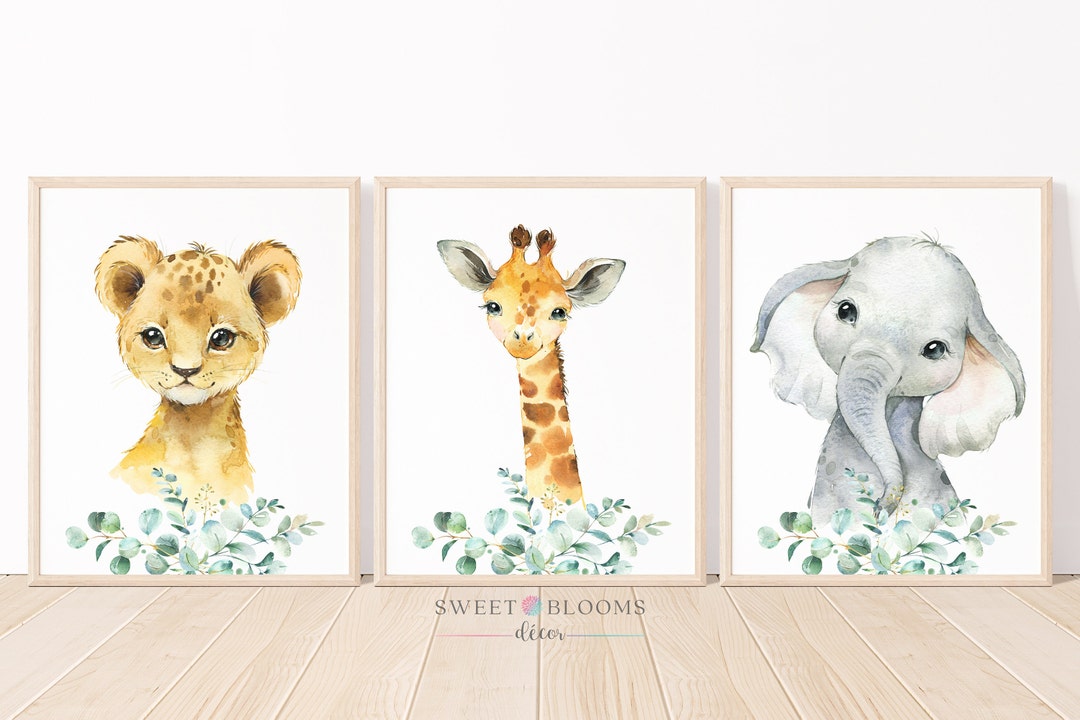 Animals Nursery Decor, Safari Jungle Nursery Wall Art Prints Eucalyptus