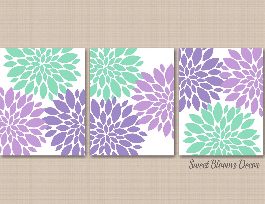 Lavender Purple Mint Green Floral Wall Art Lavender Mint Floral Room