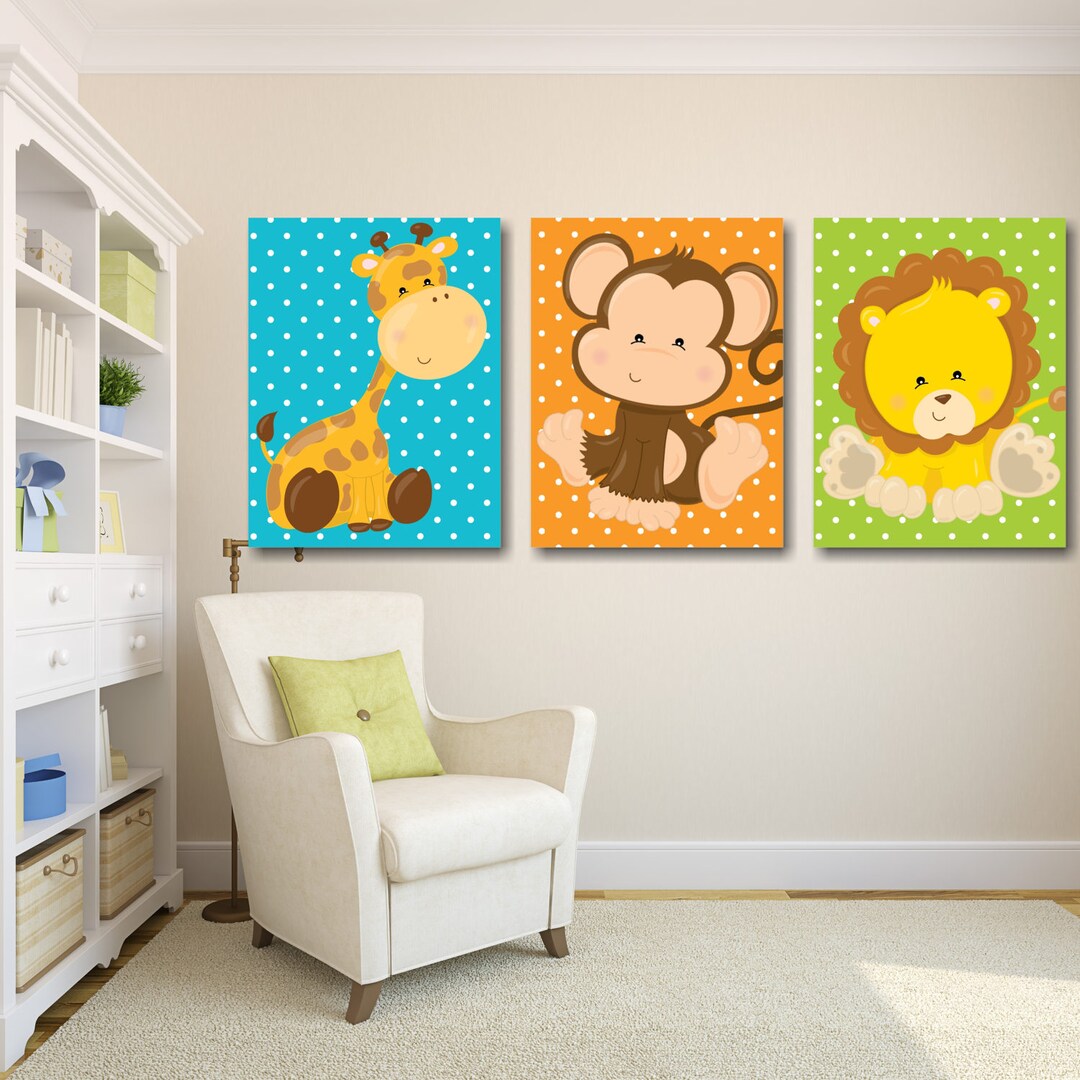 Animals Nursery Wall Art Safari Nursery Decor Polkadots Neutral Girl