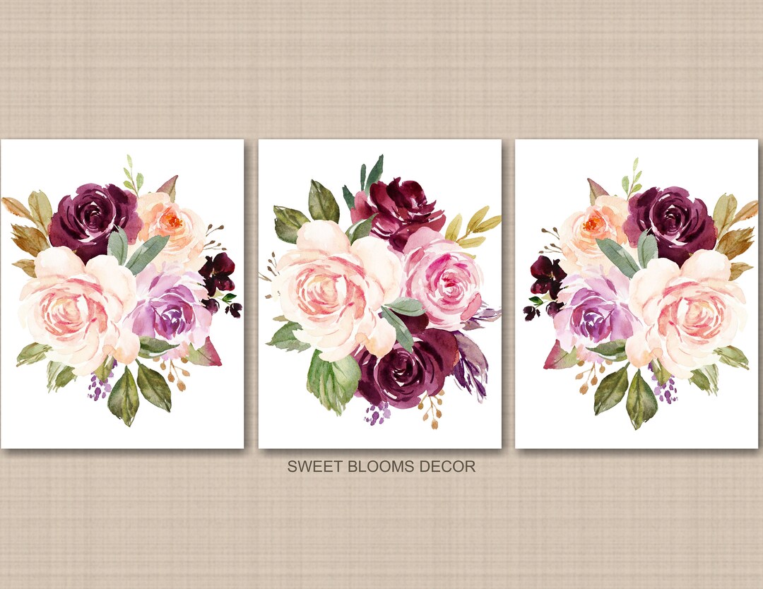 Girl Floral Nursery Wall Art Watercolor Blush Pink Coral Magenta ...