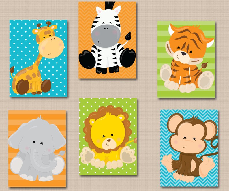 Jungle Animals Nursery Wall Art Safari Nursery Wall Art Zoo Etsy