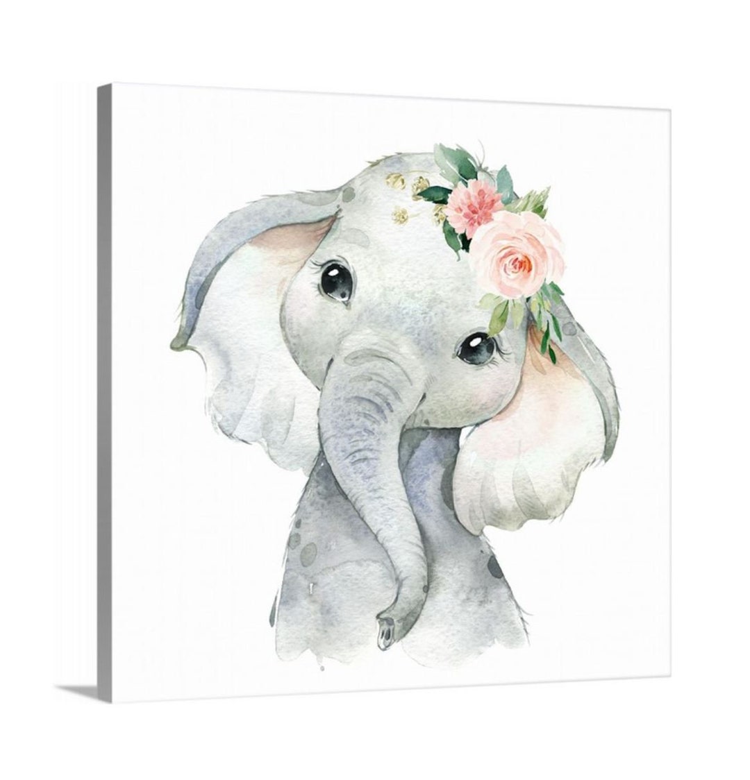 Pink Floral Elephant Wall Art 12x12 CANVAS Etsy