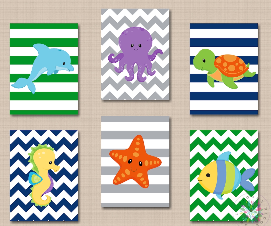 Sea Animals Wall Art Sea Animals Nursery Decor Boy Sea Animals Bedroom