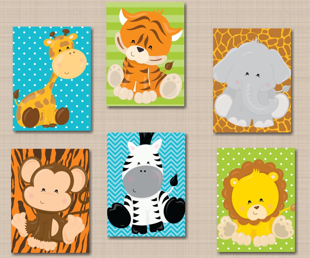 Jungle Animals Nursery Wall Art Safari Nursery Decor Zoo Etsy
