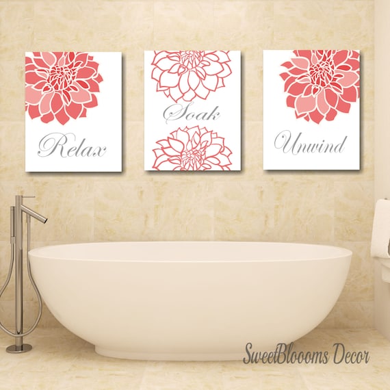 Coral Bathroom Decor coral Gray Bathroom Wall Art coral Gray