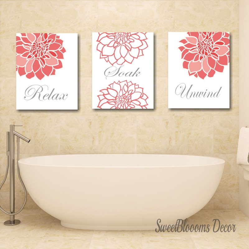 Coral Grey Bathroom - Etsy