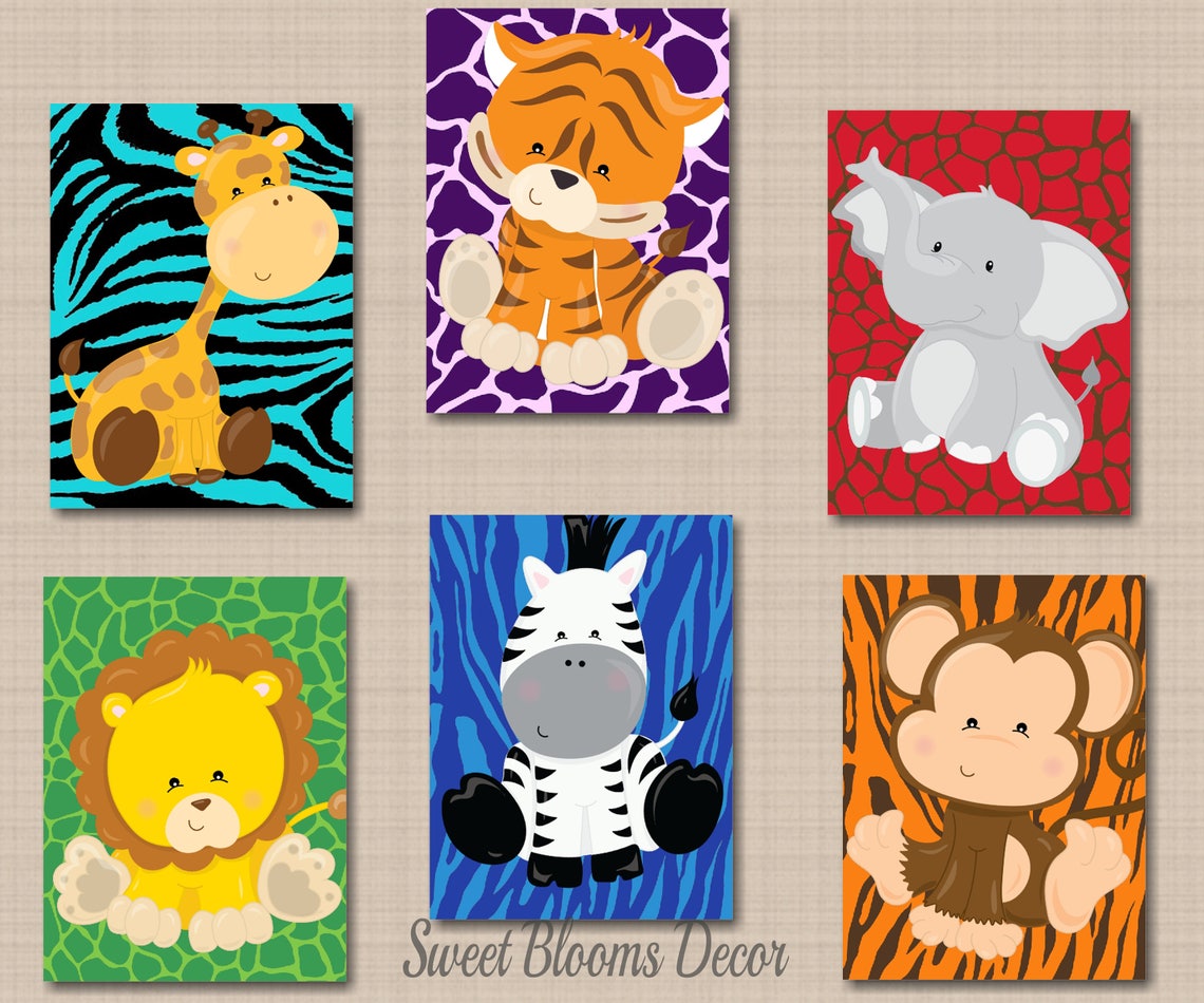 Jungle Animals Nursery Wall Art Safari Nursery Wall Art Zoo Etsy