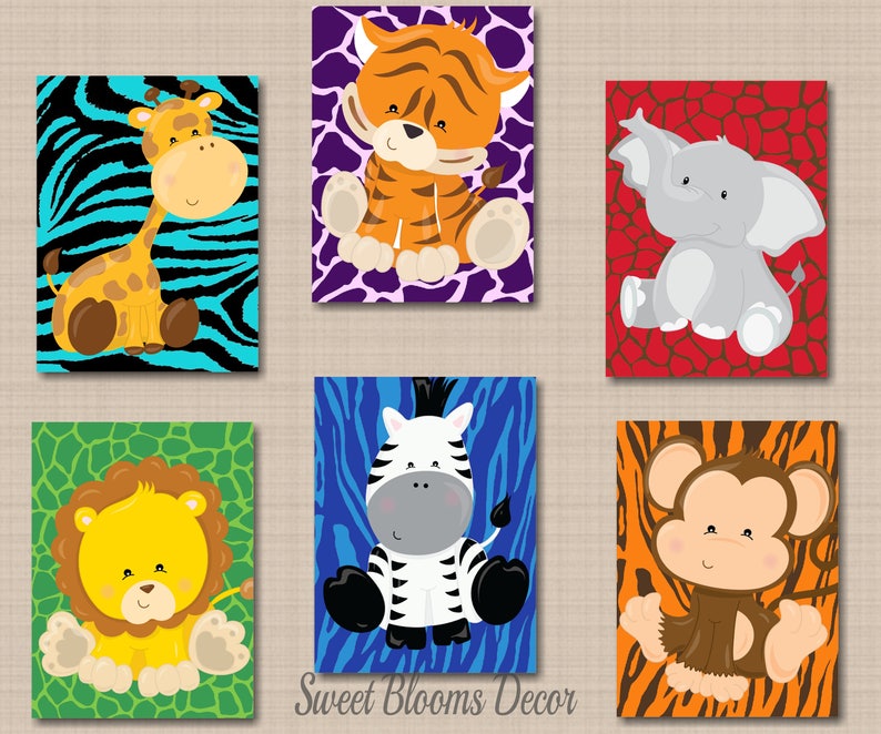 Jungle Animals Nursery Wall Art Safari Nursery Wall Art Zoo Etsy