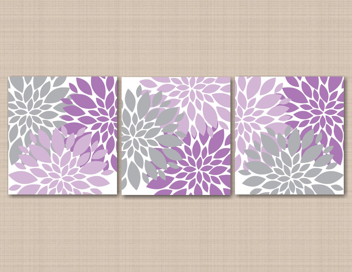 Lavender Gray Wall Artpurple Gray Floral Wall Artpurple Gray Etsy