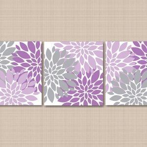 Lavender Gray Wall Art,Purple Gray Floral Wall Art,Purple Gray Wall Decor,Lavender Floral Wall Art,Purple Floral Art Custom Colors