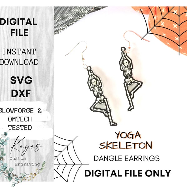 Skeleton Yoga Dangle Earrings SVG -Digital File Only, Instant Download, Laser Cut File