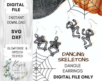 Dancing Skeleton Dangle Earrings SVG -Digital File Only, Instant Download, Laser Cut File glowforge and omtech tested