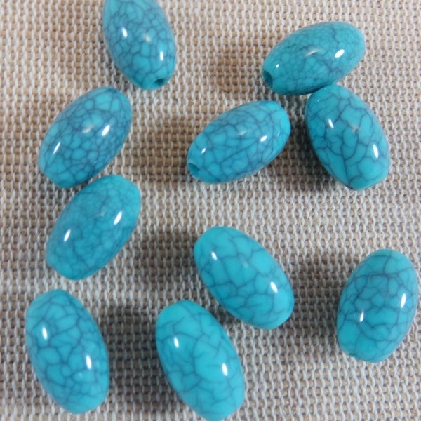 10 Perles acrylique effet pierre bleu turquoise ovale polygone, ensemble de 10 perle, création bijoux DIY