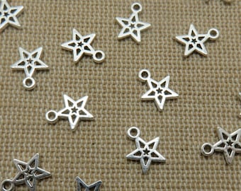 10 Pendentif étoile argenté 10mm en métal, ensemble de 10 breloque, fabrication bijoux DIY