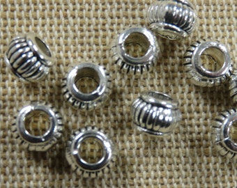 10 Silver Tone Metal Lantern Beads - Set of 10 Large Spacer Hole Beads for Jewelry Making