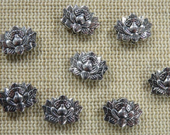 10 Perles fleur de lotus argenté ou doré - ensemble de 10 perles bohème pour fabrication bijoux nature