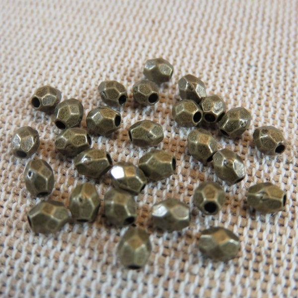 25 Perles tonneau bronze à facette 4mm en métal, ensemble de 25 perle, fabrication bijoux DIY