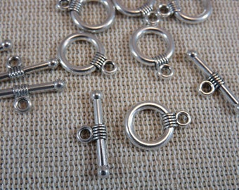 10 Antique silver metal Toggles clasps - set of 10 antique style clasps creation bracelet necklace