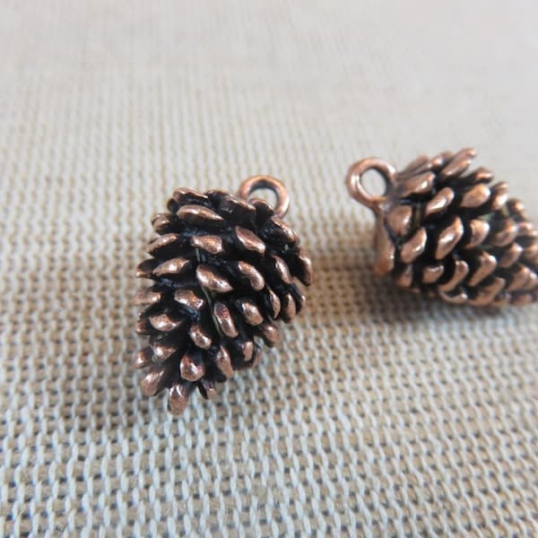 4 Copper-colored metal Pine Cone Pendants 20mmx12mm - set of 4 copper-colored pine cone charms - for jewelry making nature necklace