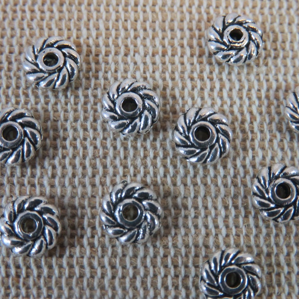 20 Perles spirale engrenage argenté 6mm en métal - ensemble 20 perles pour fabrication bijoux