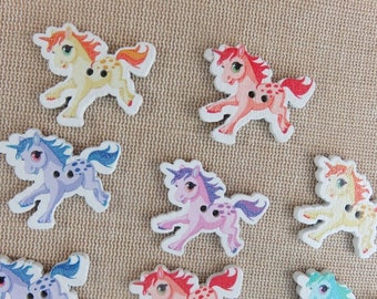 10 Boutons Licorne en bois bébé kawaii multicolore scrapbooking, ensemble de 10 bouton de couture, décoration vêtement