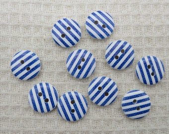 10 Navy style white blue striped buttons, set of 10 baby striped sewing buttons