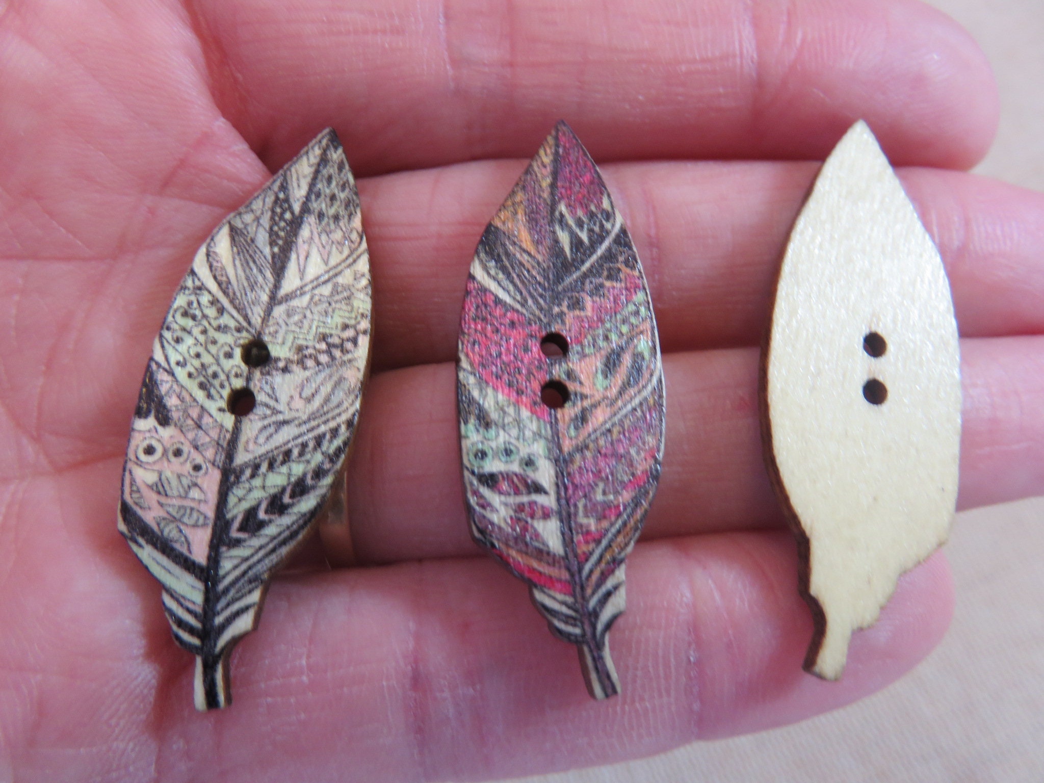 10 Multicolored Wooden Feather Buttons Mixed Set of 10 - Etsy