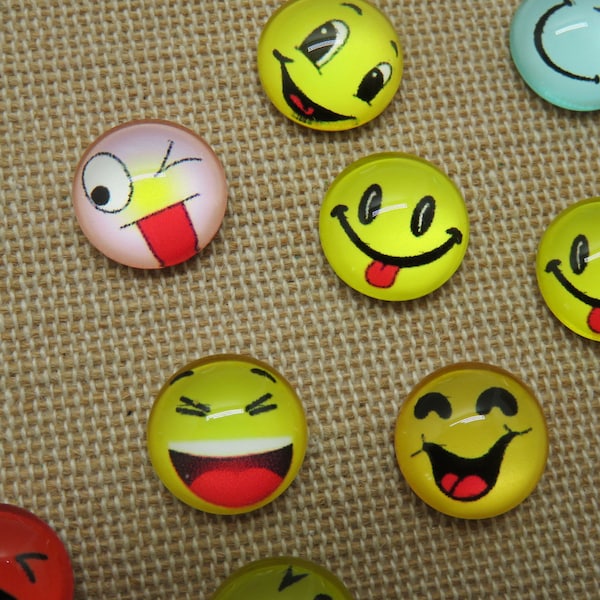 10 Cabochons Emoji visage dôme en verre smiley 12mm, ensemble de 10 smile dos plat à coller