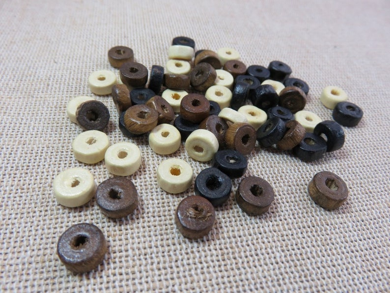 set of 60 puck beads for making ethnic boho jewelry 8mm wooden washer beads