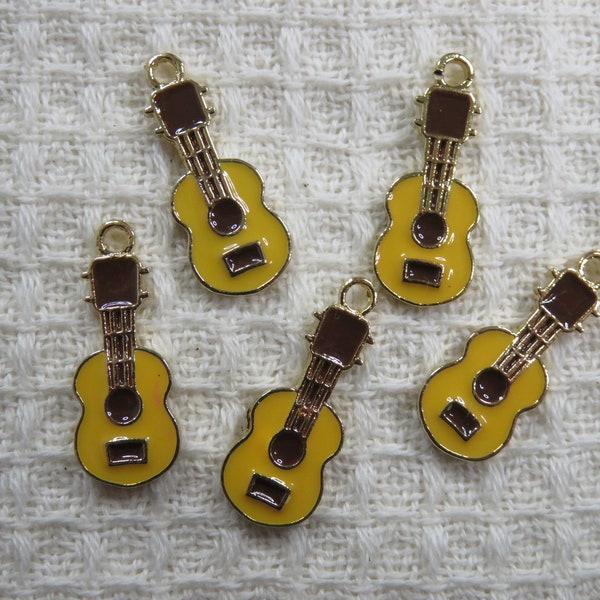 5 Pendentifs guitare breloque musique métal émaillé 23mm, ensemble de 5 apprêt fabrication bijoux DIY