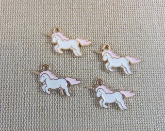 4 Pendentifs Licorne Rose Bleu Violet émaillé - ensemble de 4 breloques kawaii pour fabrication bijoux