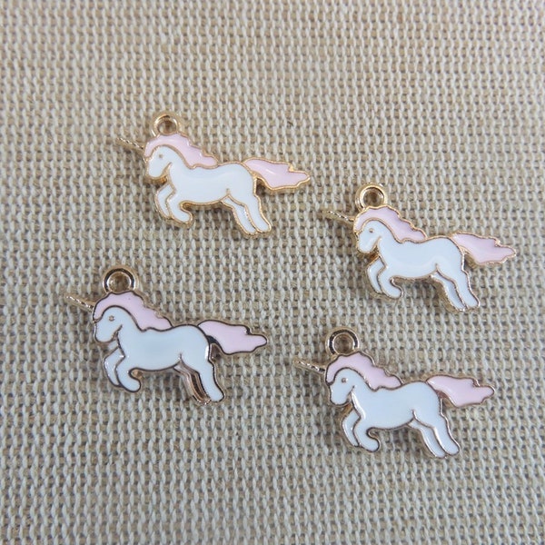 4 Pendentifs Licorne Rose Bleu Violet émaillé - ensemble de 4 breloques kawaii pour fabrication bijoux