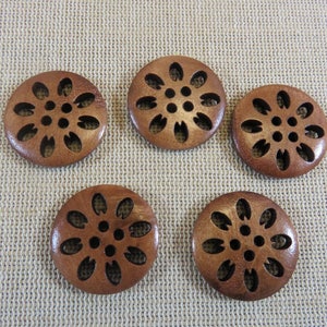 5 wooden flower buttons cut out brown petal 25mm, set of 5 sewing buttons