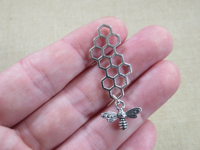 Golden honeycomb pendant with honey bee charm, DIY necklace jewelry making image 4