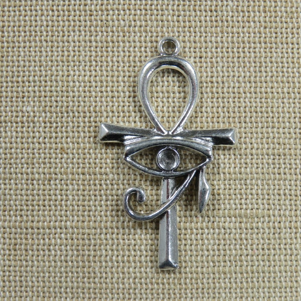 Pendentif croix Ankh œil d'horus argenté 43mm - breloque égyptienne pour fabrication bijoux DIY