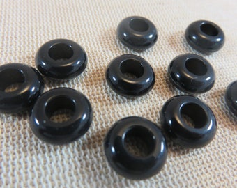 10 black rondelle beads 12mm donuts in acrylic, set of 10 ring beads, DIY jewelry creation