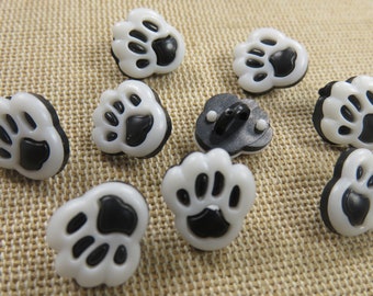 10 Boutons patte de chat 13mm noir et blanc en acrylique, ensemble de 10 boutons de couture