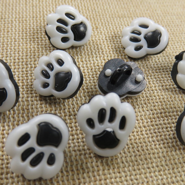 10 Boutons patte de chat 13mm noir et blanc en acrylique, ensemble de 10 boutons de couture