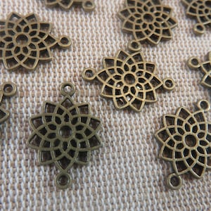 10 20mm bronze lotus flower pendants set of 10 charm connectors for making jewelry image 1