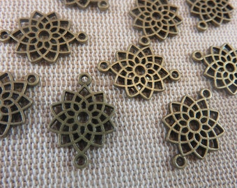 10 Pendentifs fleur lotus bronze 20mm - ensemble de 10 connecteurs breloque pour fabrication bijoux