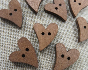 8 Boutons couture cœur en bois marron foncé, ensemble de 8 bouton coeur, scrapbooking, loisirs créatif DIY