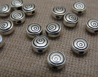 10 Perles en métal gravé cercle effet spirale argenté 6mm - ensemble de 10 perles pour fabrication bijoux