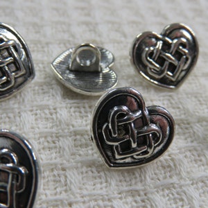 6 Silver Celtic Knot Metal Buttons 13mm Heart - Set of 6 Seam Buttons