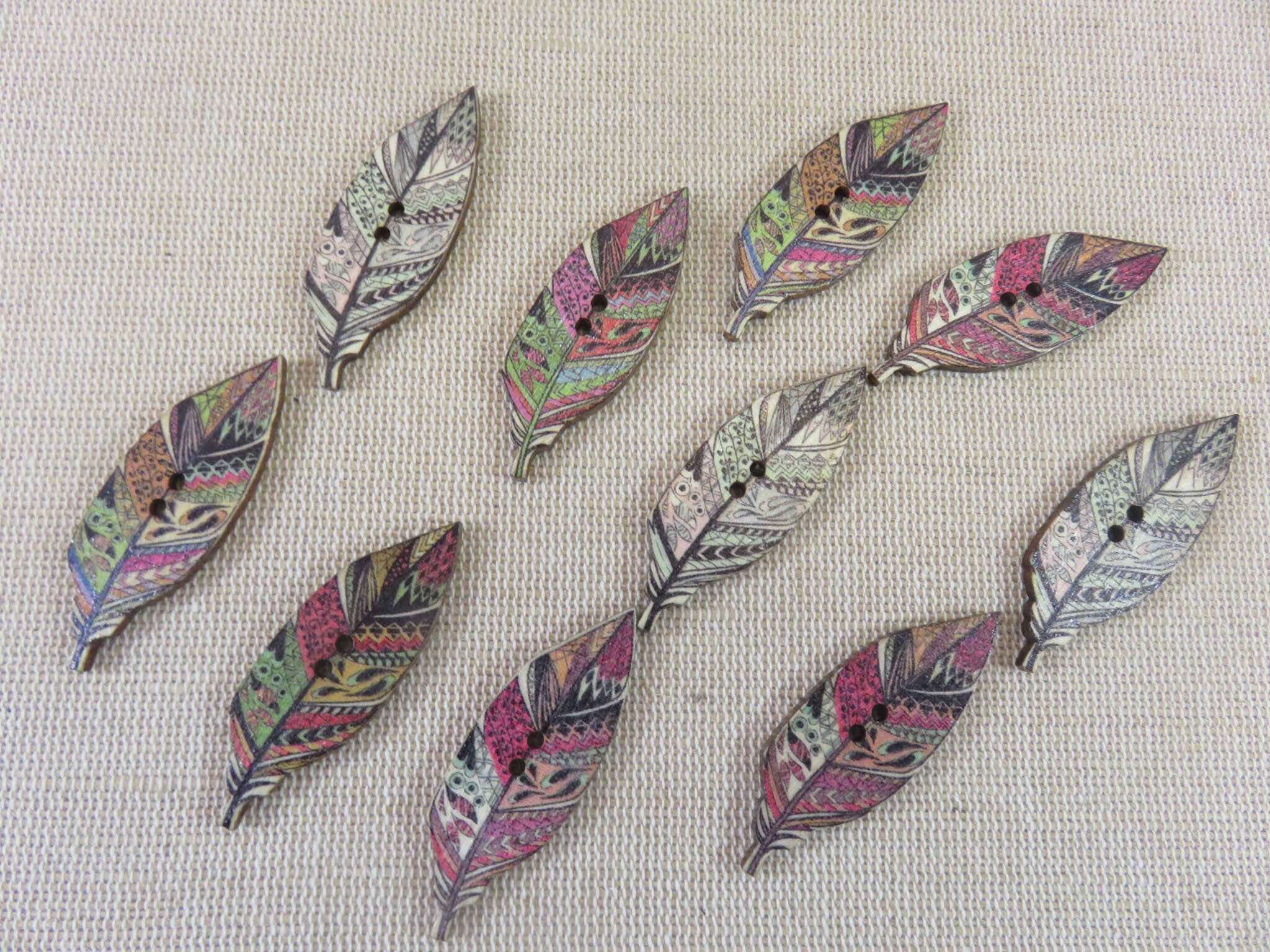 10 Multicolored Wooden Feather Buttons Mixed Set of 10 - Etsy